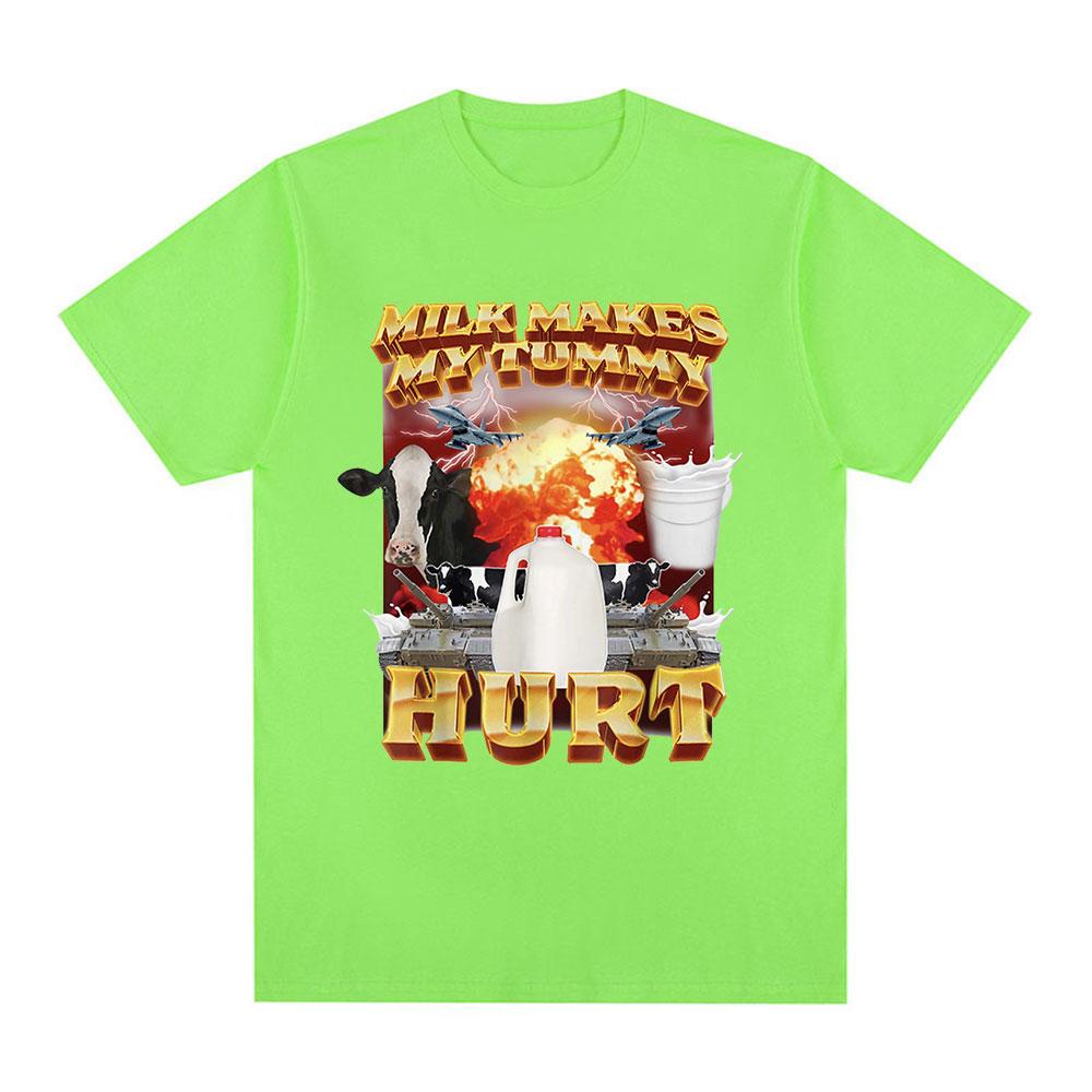 Milk Makes My Tummy Hurt T-shirt Lactose Tolerant Funny Meme Graphic T Shirt Men Fashion Vintage Hip Hop Short Sleeve T-shirts