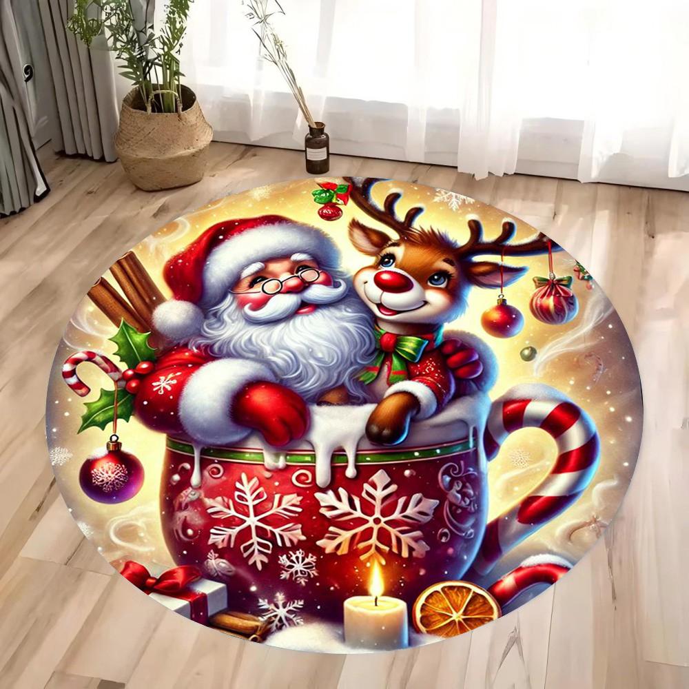 3D Christmas Glowing Dwarf and Elk Round Carpet Christmas Theme Home Decoration Decoration Christmas Gifts