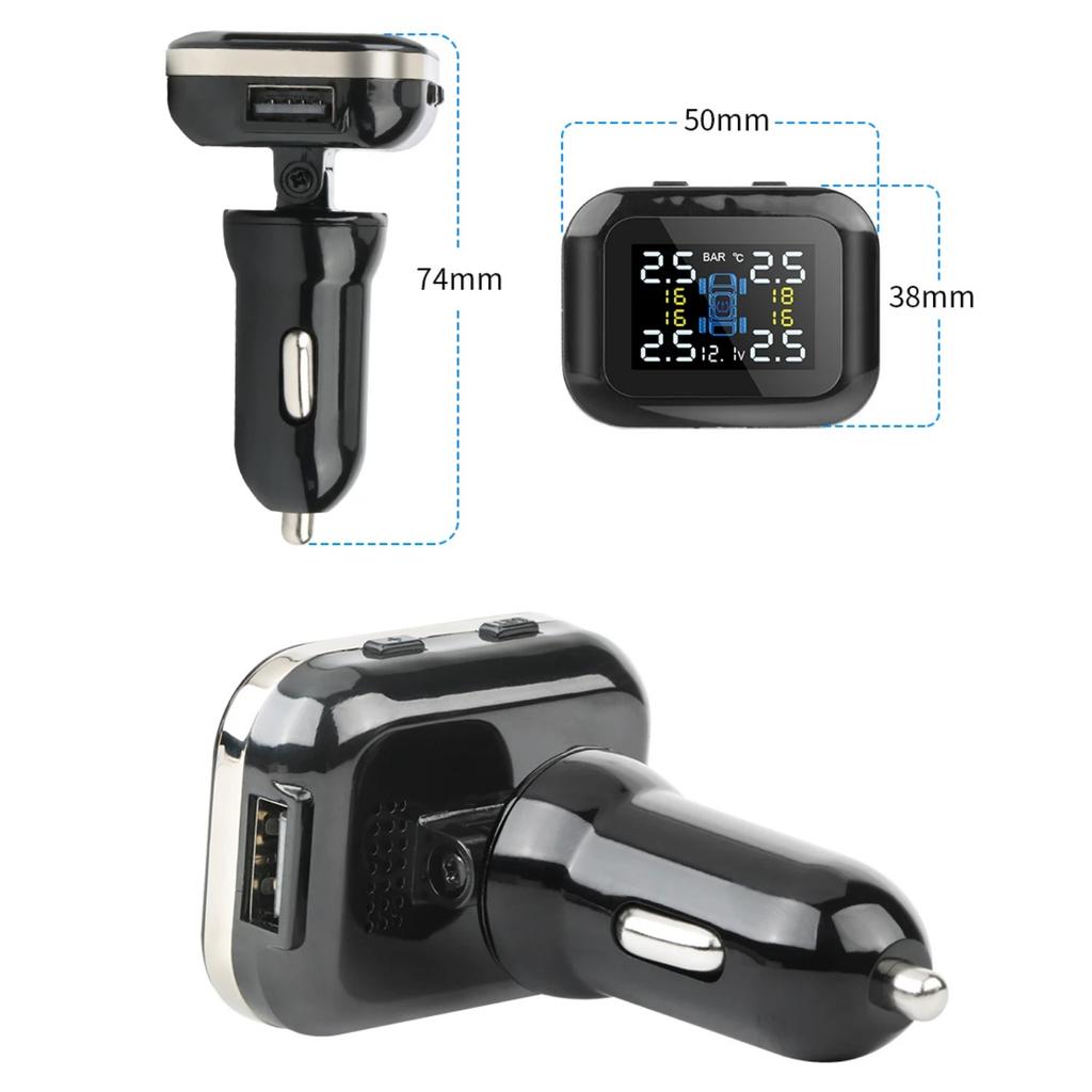 Auto TPMS Zapalovač cigaret Bezdrátový univerzální TPMS USB Digitální tpms Systém alarmu tlaku v pneumatikách 4 Externí interní senzor