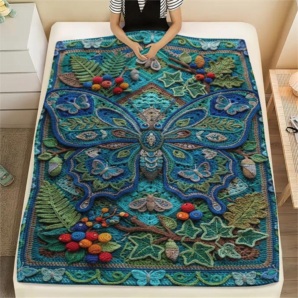 

1Pc Butterfly Print Flannel Blanket, High quality Comfortable for All Seasons, Home Decor, Warmth and Comfort, Perfect for Christmas Gifts W110 80cm x 120cm