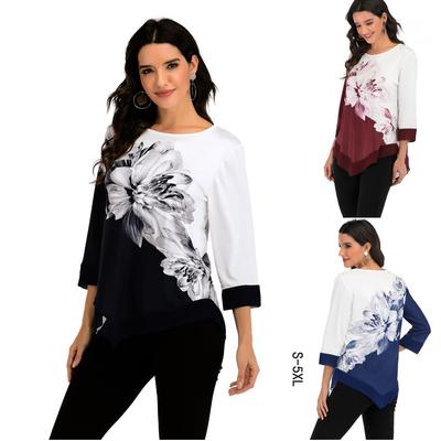 Autumn Street Fashionable Round Neck Loose Irregular Hem Women's Shirt