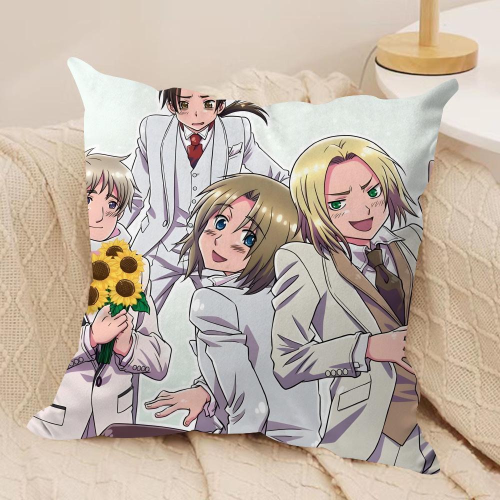 H-Hetalia The Beautiful World Cushion Cover Silky Short Plush Sofa Pillow Cover Hidden Zipper Soft Dustproof Case for Home Decor
