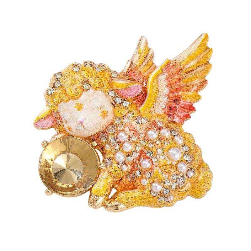 Elegant Pearl Sheep Lamb Goat Brooches Anti-rust Unisex Fashion Pins for New Year Party Wedding Wear