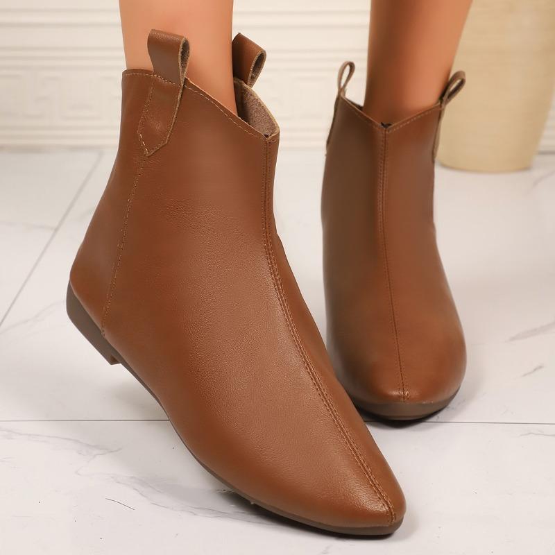 New Fashion Women'S Vintage Booties Fall Fashion Pointed Toe Rear Zip Soft Leather Low Follower Single Boots