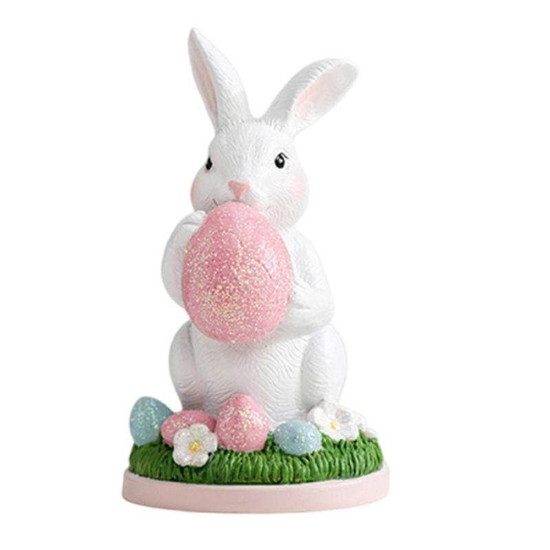 Handcrafts Resins Easters Bunnies Holding Eggs Decoration Cute Rabbit Figurine with Lawn Base for Home and Office Decors