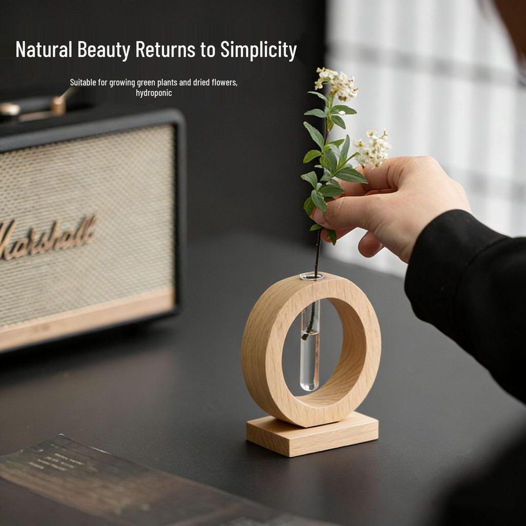 High-End Wabi-Sabi Solid Wood Vase for Hydroponic Flower Arrangement