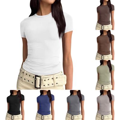 Women Short Sleeve  Soild  Sexy Cute Tee Slim Fit Tight Crop-Top T Shirt