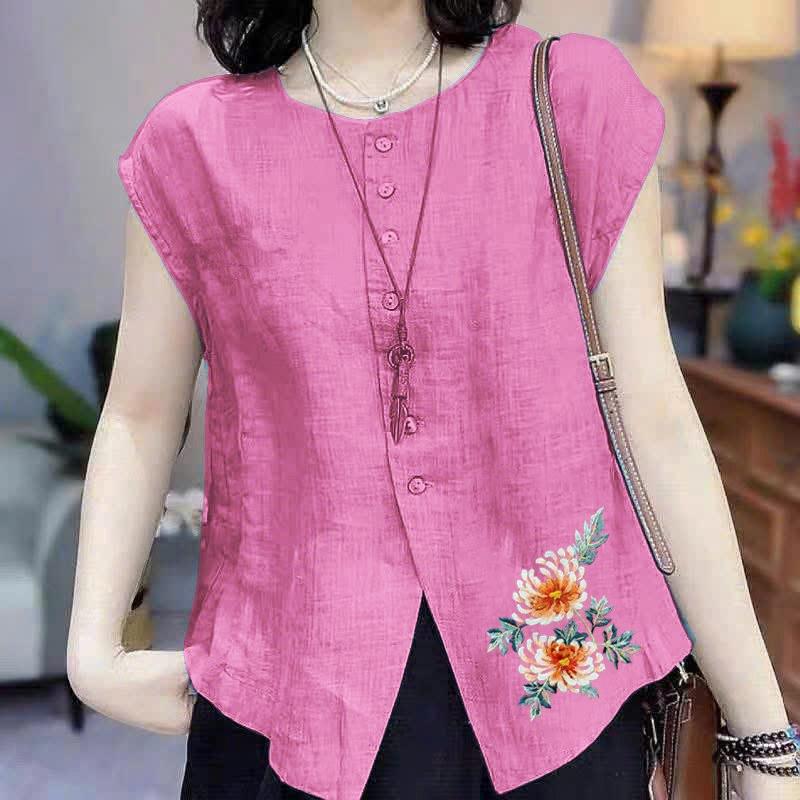 

ZANZEA Женская повседневная блузка с круглым вырезом и короткими рукавами с цветочным принтом S розовый