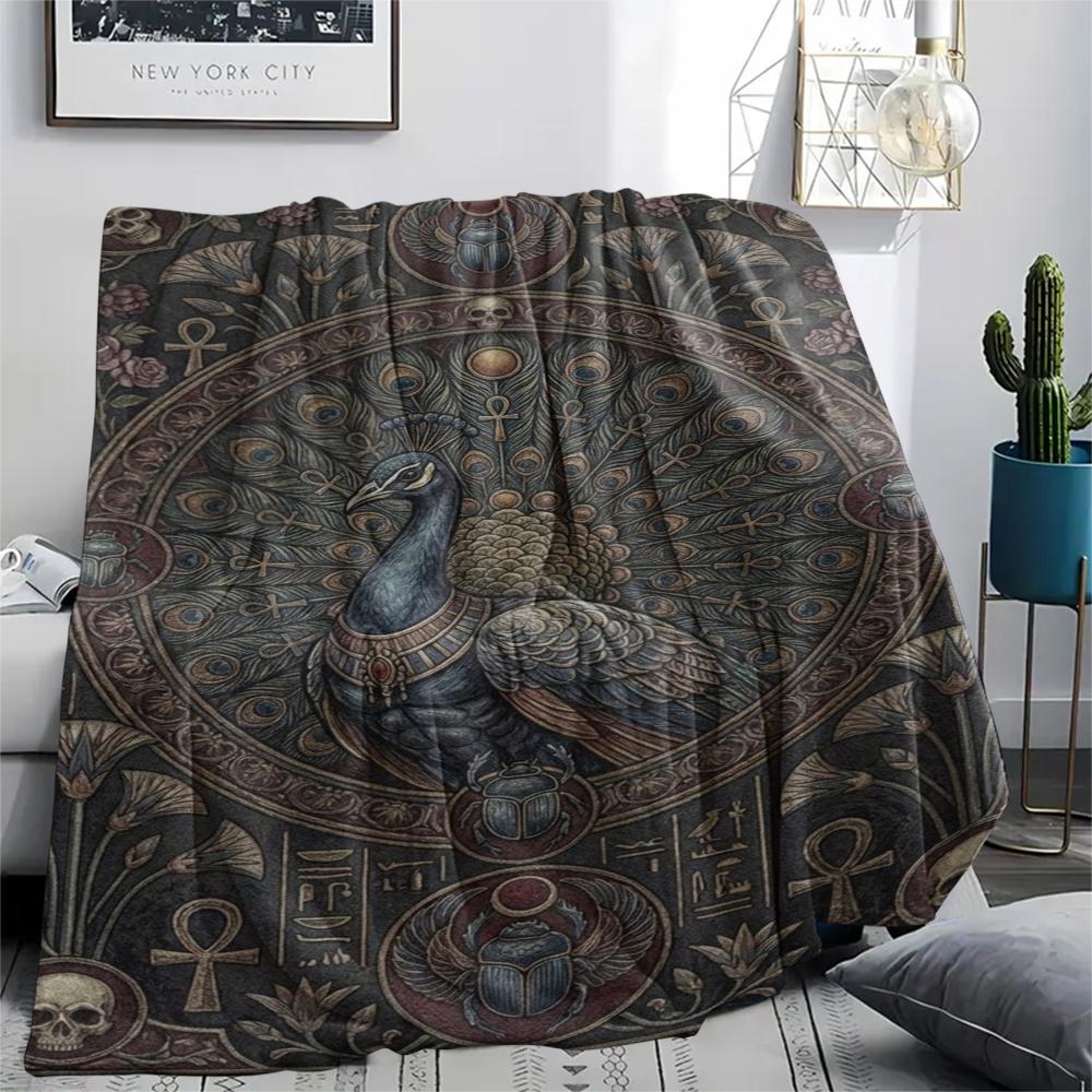 1Pc Peacock Print Flannel Blanket, High quality Comfortable for All Seasons, Home Decor, Warmth and Comfort, Perfect for Christmas Gifts W118