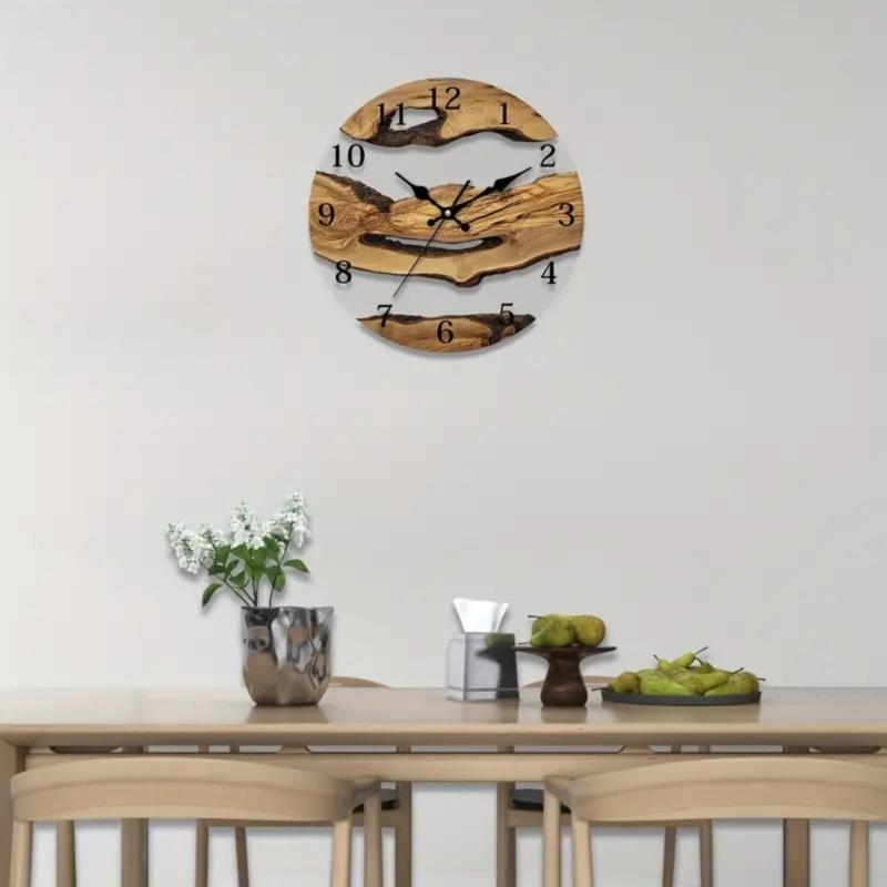 Elegant Quiet Wall Clock with Wood Grains and Transparent Tempered Glass 30cm Clock for Living Room and Office Decors