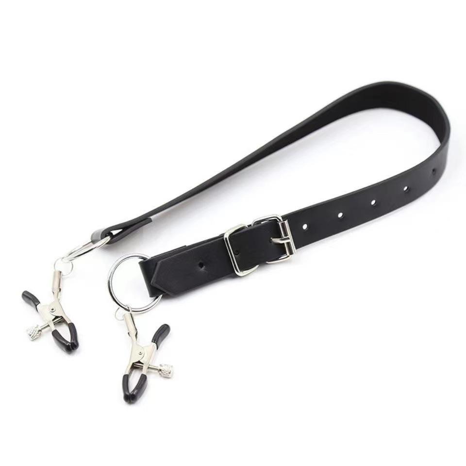 Breast Labia Clips Stimulation Metal Nipple Clamp Open Leg Leather Belt Open Thigh Labia Clitoris Clip Sm Sex Toys for Woman