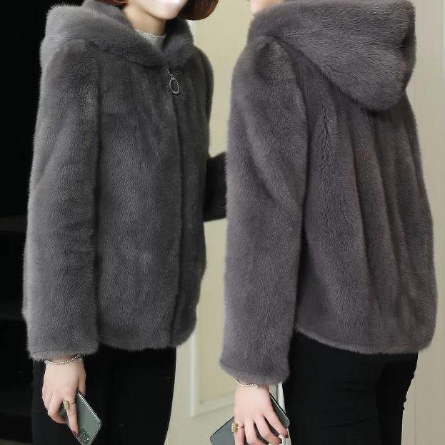 Cardigan Suéter de Veludo com Capuz Feminino - Jaqueta Grossa, Estilosa, de Pele de Cordeiro Sintética para Outono/Inverno