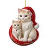 Christmas Pendant 2D Acrylic Cat Wearing Xmas Hat Charm Car Hanging Ornament Festive Atmosphere