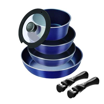 Pearl Metal Stack Plus Blue Diamond Coat IH-kompatibles Kochgeschirr-Set, 7-teilig, A, Marineblau, HB-5632