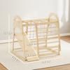 6 in 1 Kids Climbing Frame with Slide, Monkey Bars, Gymnastics Rings, Ladder, Climbing Net, for 3-6 Years, Natural Tone