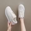 Large size women's autumn new leather fashion contrasting color white shoes lace-up casual sports shoes