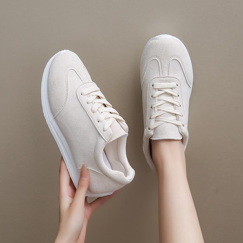 Large size women's autumn new leather fashion contrasting color white shoes lace-up casual sports shoes