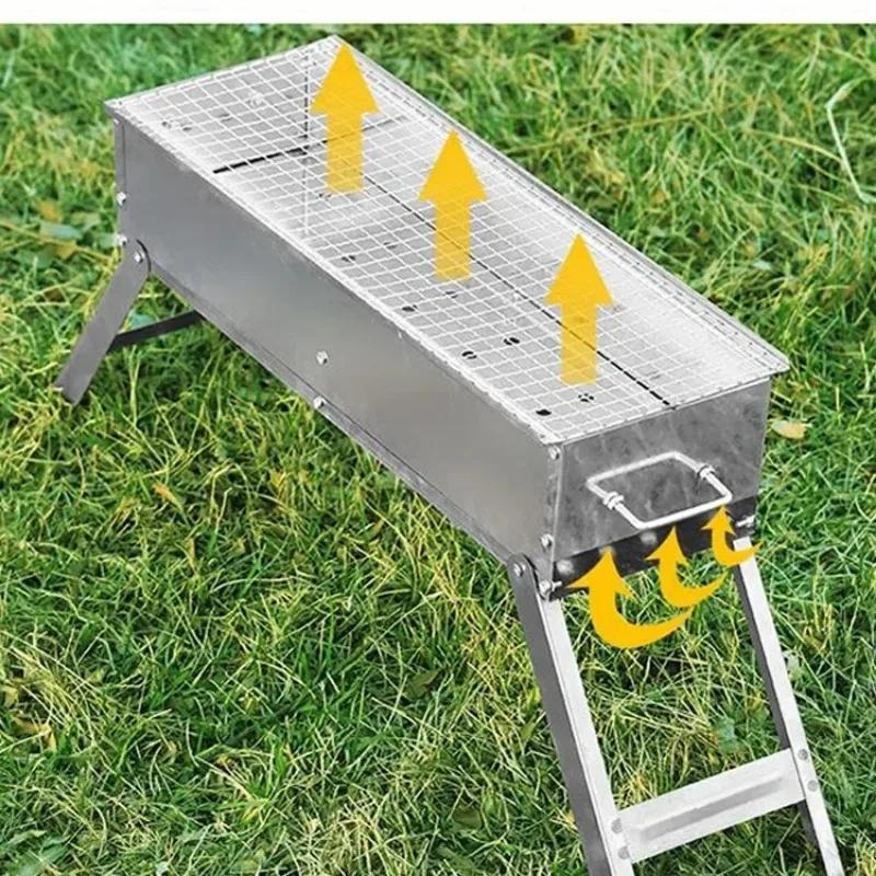 Outdoor Charcoal BBQ Stove Portable Home Folding Charcoal Stove Stainless Steel Wood-Burning BBQ Grill for Camping Picnic BBQ