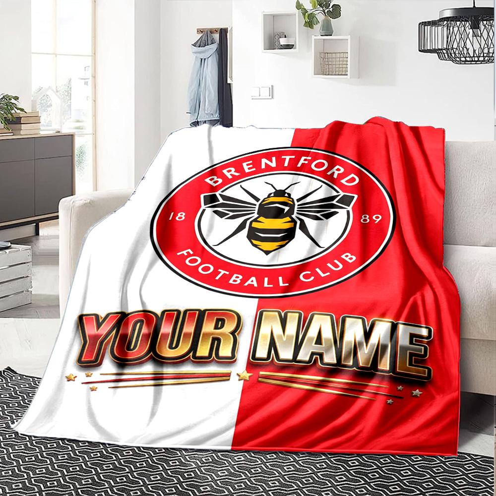 1pc Brentford F.C Blanket with Custom Name, Gift, for Men and Women, Soft Blanket, Good for Sofa Bed Couch Travel, Lightweight Flannel Blanket