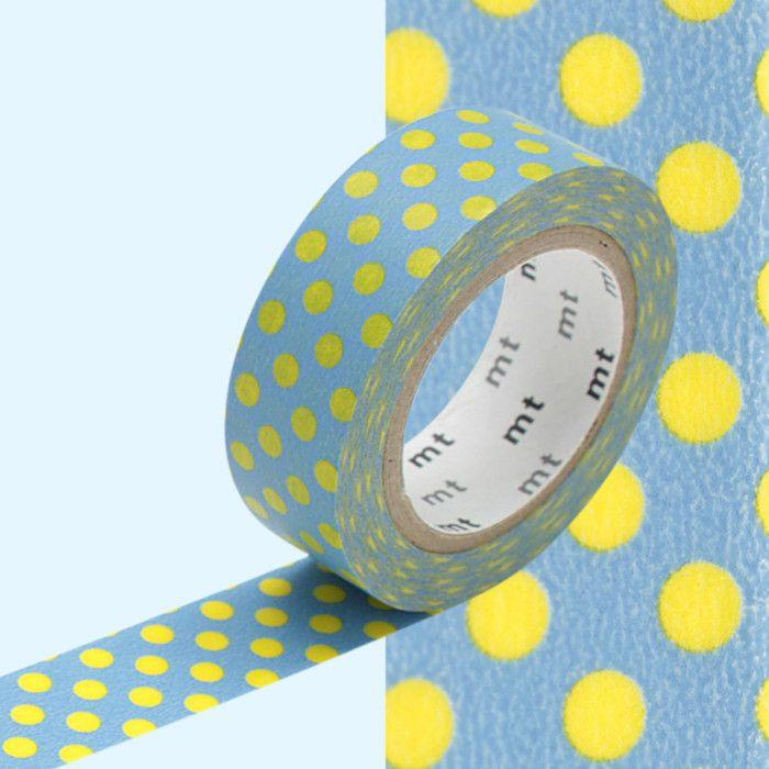 Masking Tape MT 1,5 cm Pois jaune fond bleu