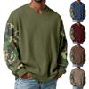 Men's Camouflage Stylish V-Neck Ribbed Textured Long-Sleeve T-Shirt