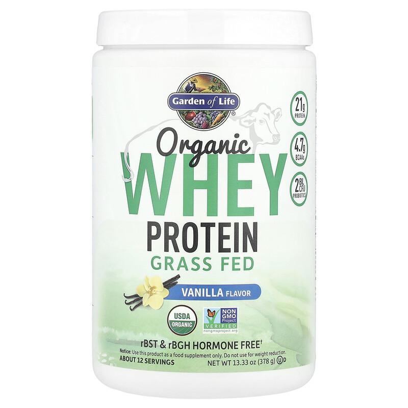 Organic Whey Protein, Grass-Fed, Vanilla, 13.33 oz (378 g)