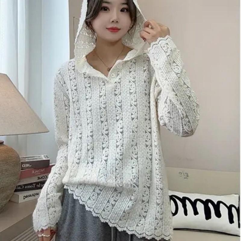 

Женский трикотажный свитер с капюшоном класса люкс - Коллекция Весна 2025 XL слоновая кость