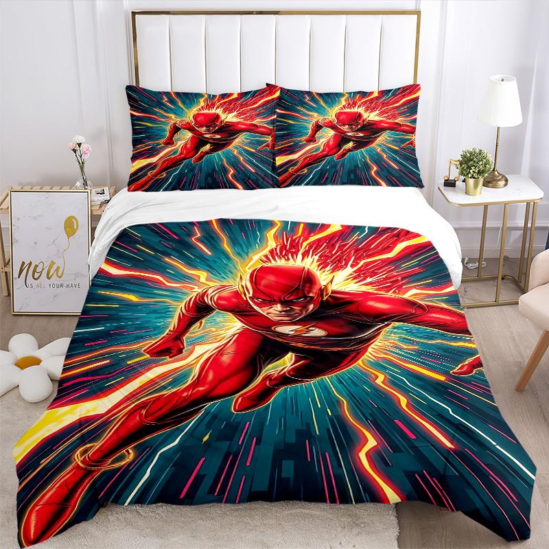 3pcs Flash Speedster Bedding Set, Duvet Cover and Pillowcases Machine Washable Seasons All Suitable, Design for Bedroom (No Filling)233