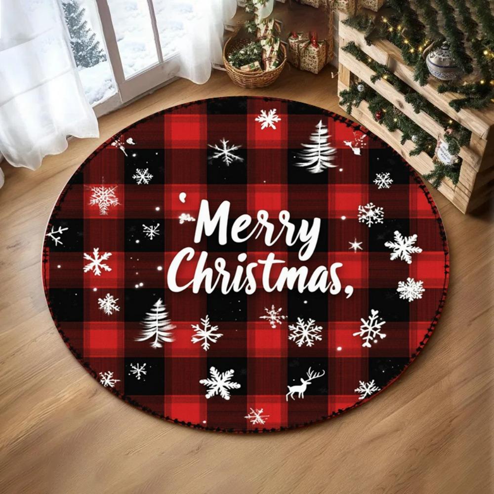 Feiertags-Saisonale Deko Runder Teppich Schneeflocken Baum Design Teppich Rentier Weihnachten Blume Bereichsteppich für Gemütliches Wohnzimmer Schlafzimmerteppich