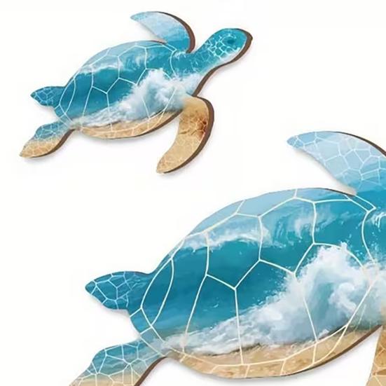 Tropical Wall Decorations 3Pcs Wooden Turtle Art, Ocean Theme Hanging Ornaments for Bathroom Room Decor Living Bedroom, Coastal Beach Style