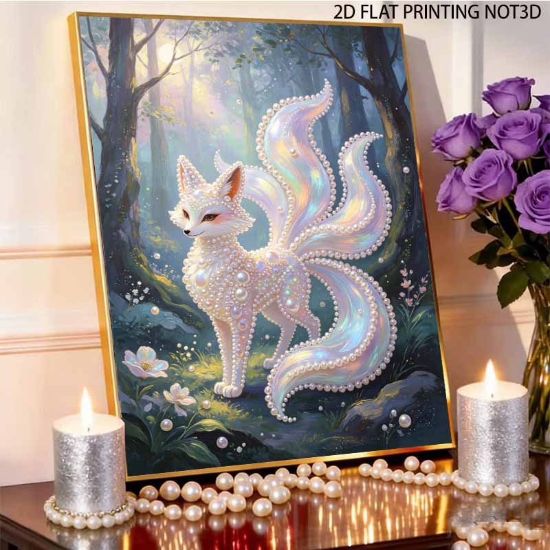 Framed Pearl Painting Kit NineTailed Fox DIY 3D Bead Canvas Art Creative Leisure Craft Home Decoration for Wall Decor Art Projects Hobby