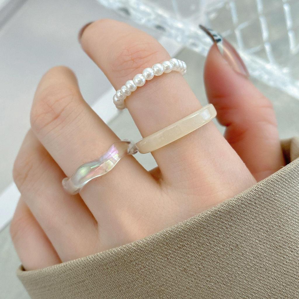 Cross-border Love Heart Resin Ring Set: Creative Fashion Women's Knuckle Rings