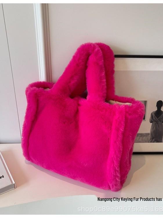 Borsa Tote in Peluche Grande Capacità - Autunno/Inverno 2025 Borsa Casual Versatile a Spalla e da Mano