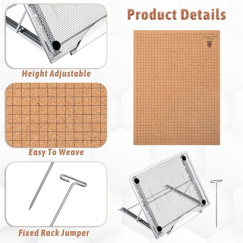 A84E-12X16 Inch Macrame Board And Pins Kit With Metal Adjustable Holder For Braiding Cording Bracelet