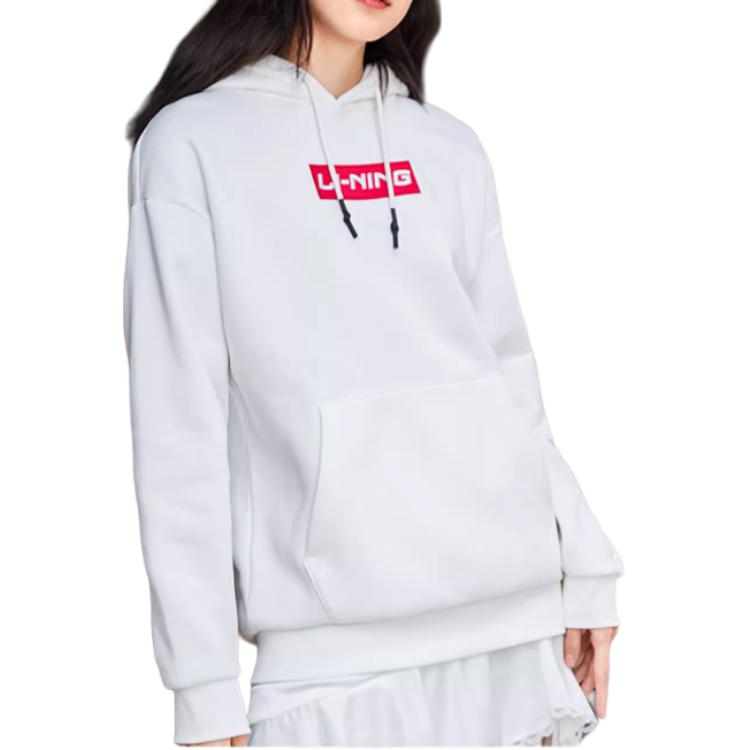 Li Ning Sports Fashion Collection Sweatshirts Unisex White Hooded Thickened Regular AWDRC33-1