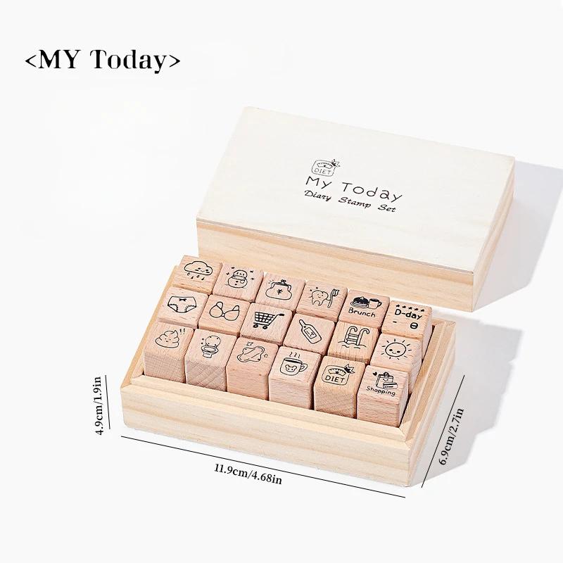 Daily Life 18 Pcs Wood Seal Set Box Diy Diary Decoration Material Stamp Wooden Box 4 Options Wooden Seal Gift