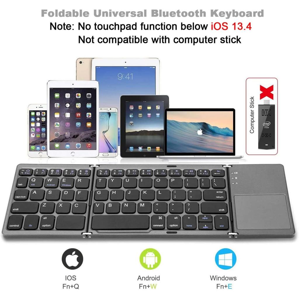 Foldable Bluetooth Keyboard,Wireless Portable Keyboard with touchpad,Rechargeable Pocket-Size Folding Travel Keyboard for iOS,Android,Windows
