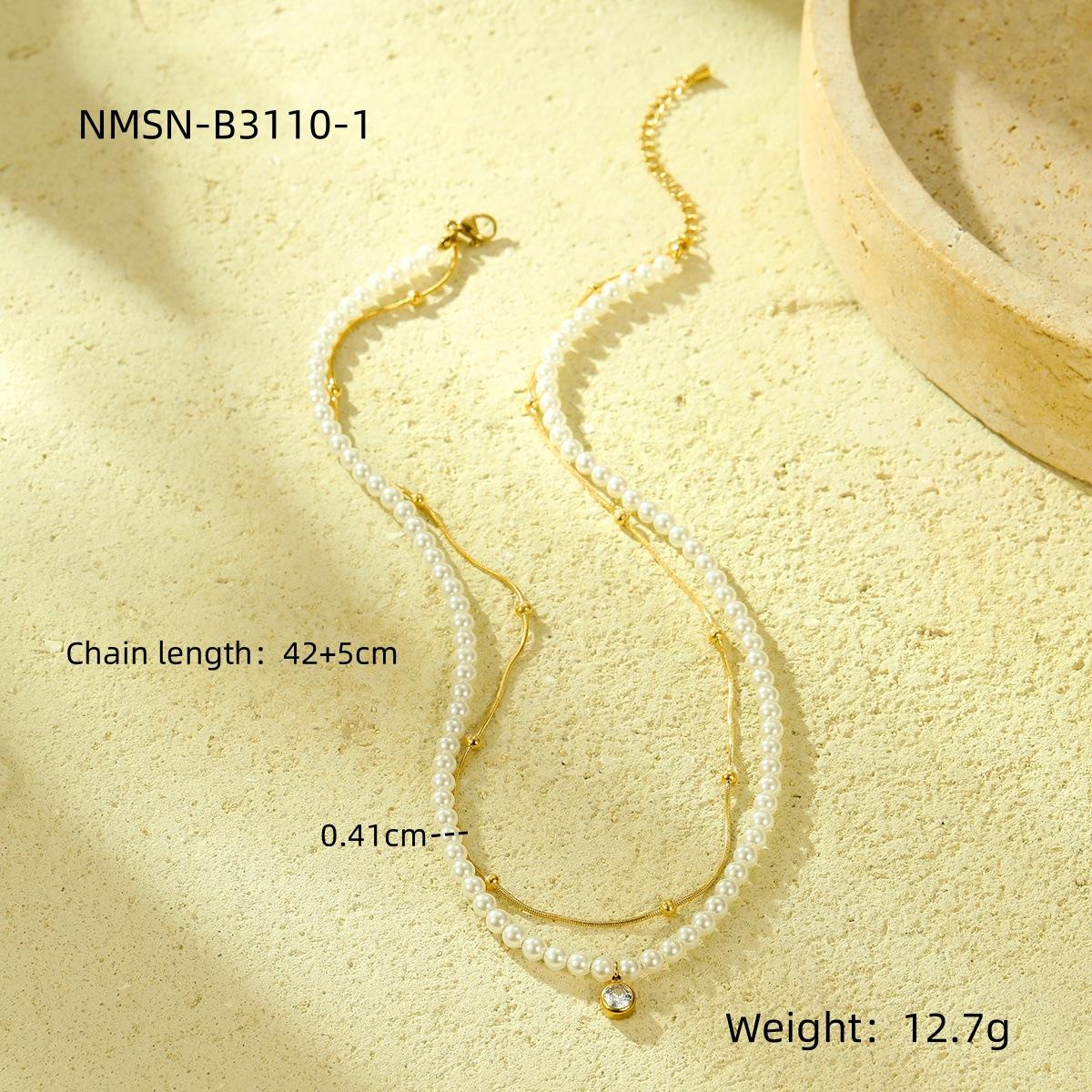 GEMCHIC Women s 18K Stainless Steel Layered Pearl Zircon Chain Necklace Fashionable Collarbone Choker