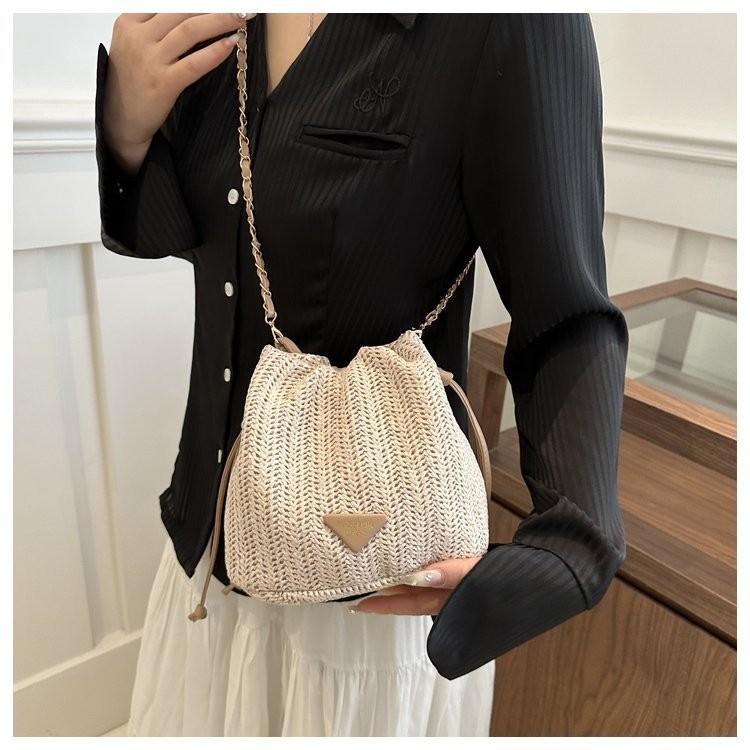 Mini Cute Womens Bucket Bag Trendy Woven Floral Design Phone Holder In Soft Polyester