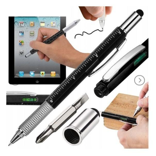 6 In1 Multifunction Ballpoint Pen with Modern Handheld Tool Measure Technical Ruler Screwdriver Touch Screen Stylus Spirit Level