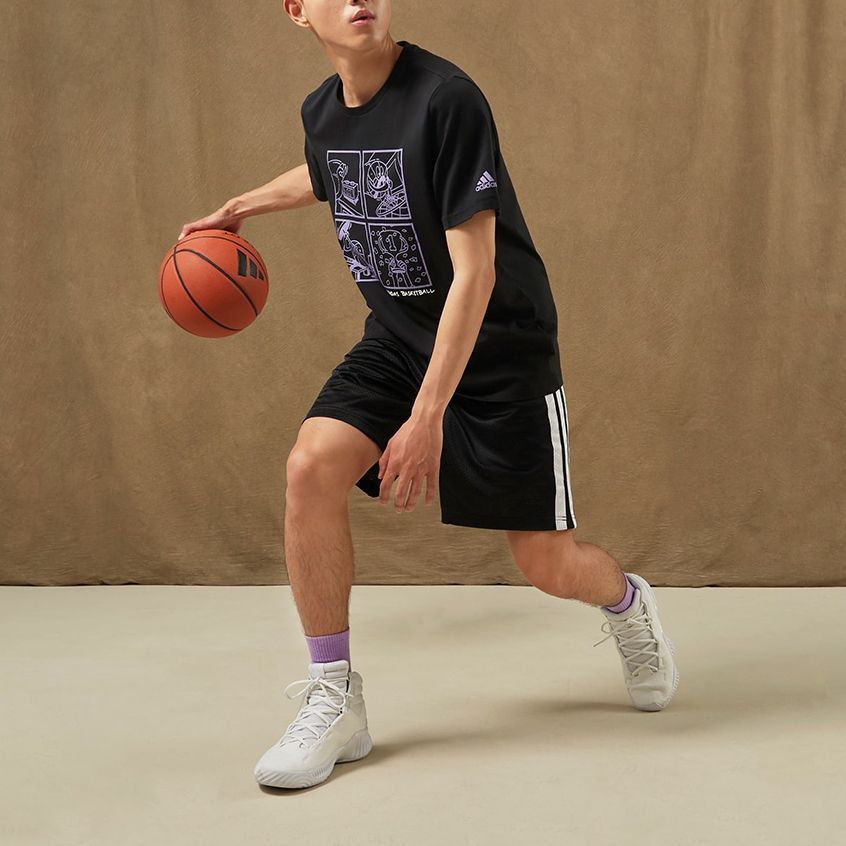 Adidas Cartoon Pattern Basketball Sports Pullover Short Sleeve T-Shirt Men Tops Black HF8164