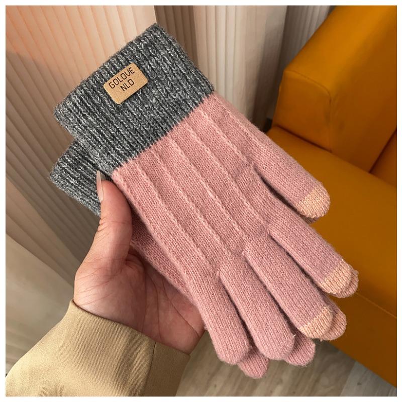 Warm gloves women's autumn and winter camel wool knitted outdoor antifreeze velvet thickened cute