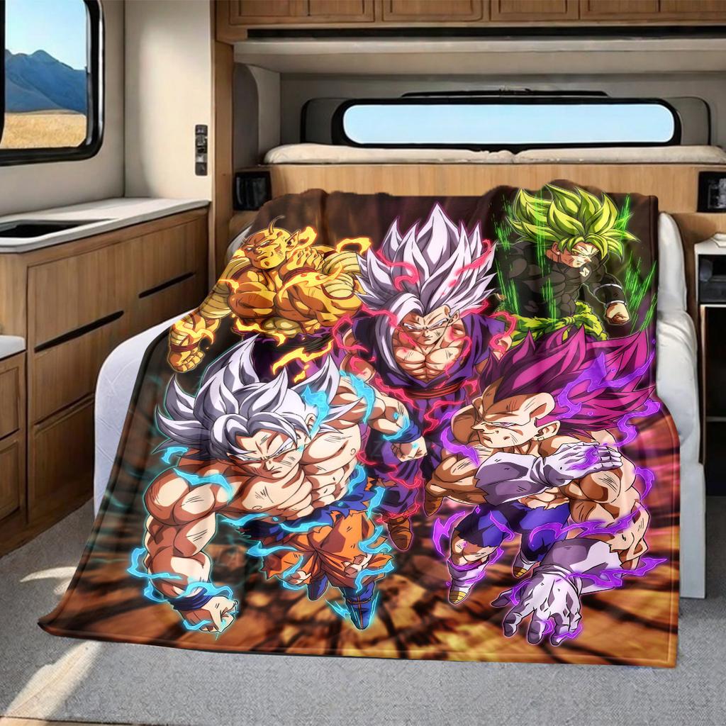 1PC Son Goku  Print Flannel Blanket, High quality All Seasons, Home Decor, Warmth and Comfort, Perfect for Christmas Gifts