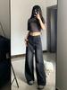 Koreanische Vintage High Waist Damenjeans Y2K Schlankmachend Birnenförmig Locker Gerade Schlaghosen Schwarz Grau Baggy Denimhosen