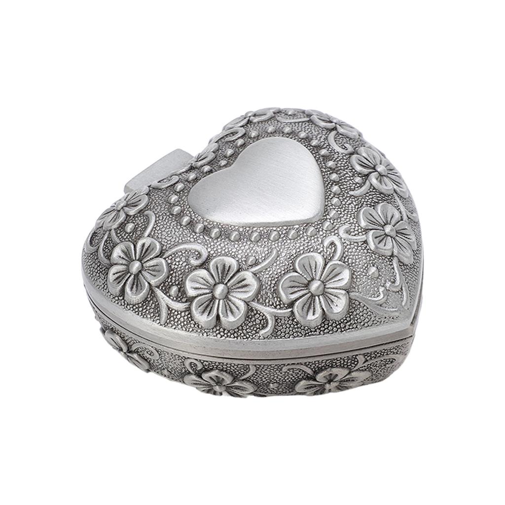 Heart Shaped Jewelry Box Retro Flower Carving Pattern Heart Shaped Metal Jewelry Box for Jewelry