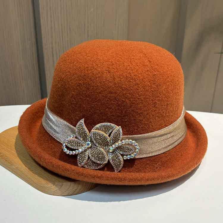 Hat lady autumn and winter fashion elegant basin hat knitted woolen top hat middle-aged and elderly mother warm bucket hat