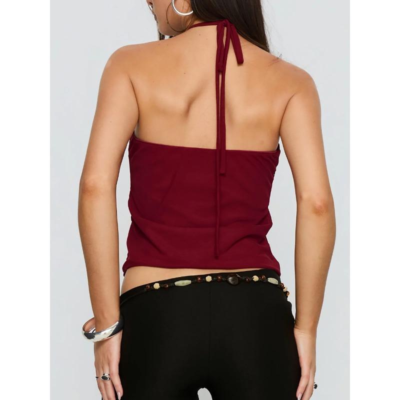 Damen Neckholder Mesh Uni Crop Cami Top