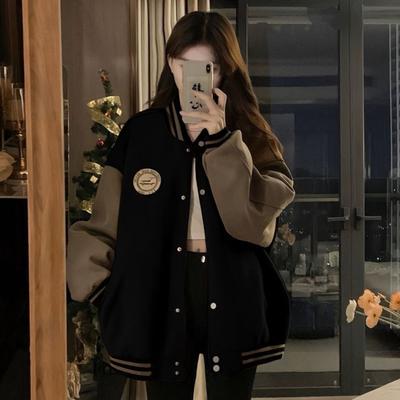 Lazy Wind Baseball Jacket Women's Autumn and Winter Velvet Thickened Loose Casual