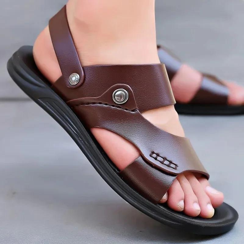 High Quality Men's Sandals Cowhide Leather Sandals Fashion Outdoor Casual Sport Sandals for Men Summer Open-toe Beach Sandalias
