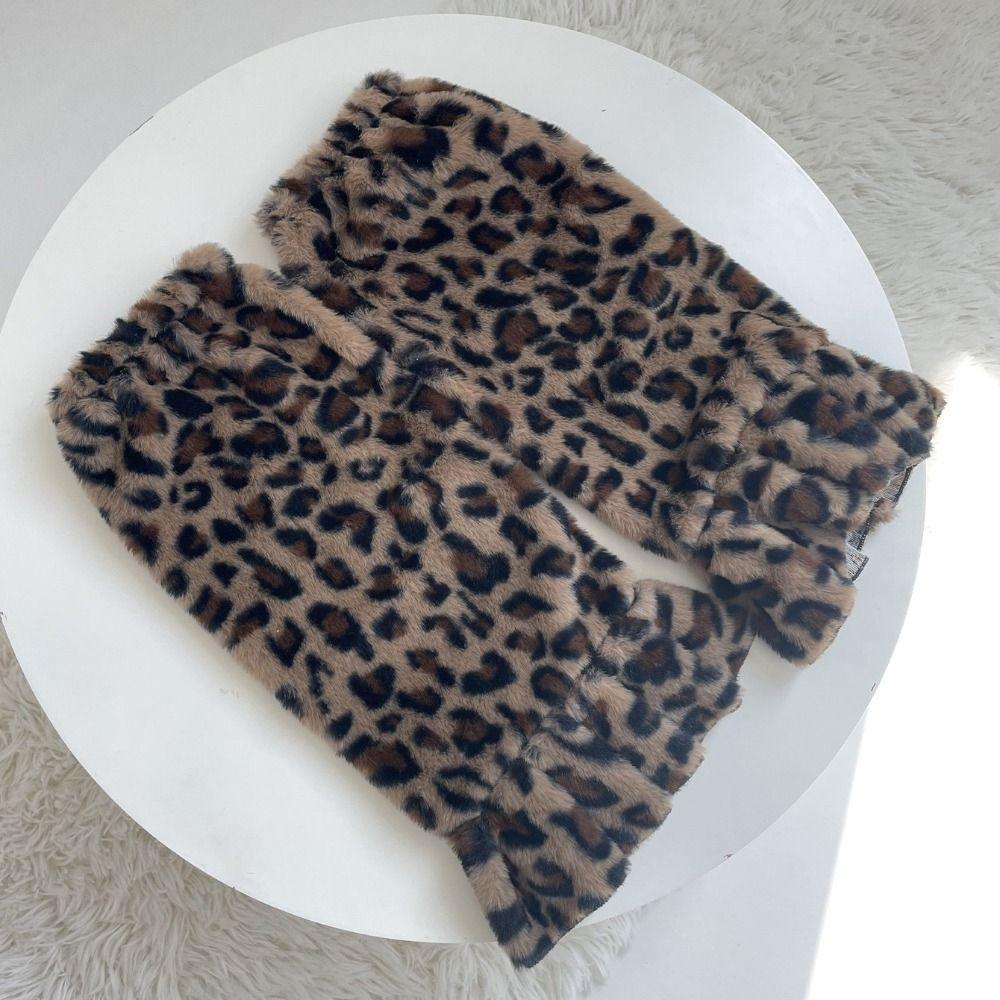 Y2K Furry Leg Warmers Leopard Print Plush Leg Coverings Vintage Winter Leg Warmers  Spicy Girls